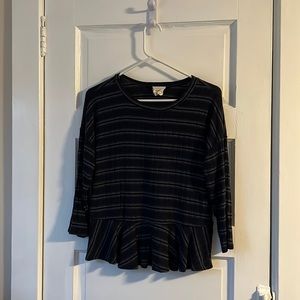 Navy Blue 3/4 Sleeve Peplum Top